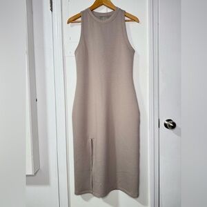 Abercrombie YPB taupe shift dress, front slit. Size medium